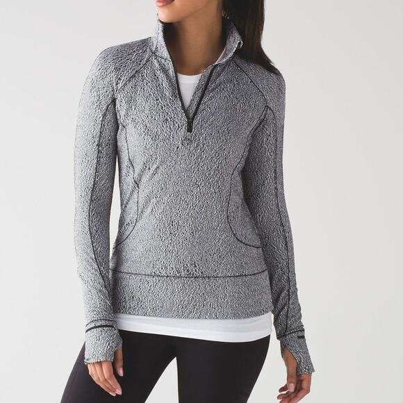 Lululemon Rush Hour 1/2 Zip Running Luon Spray Jacquard Jacket White Black 2 - Picture 2 of 6